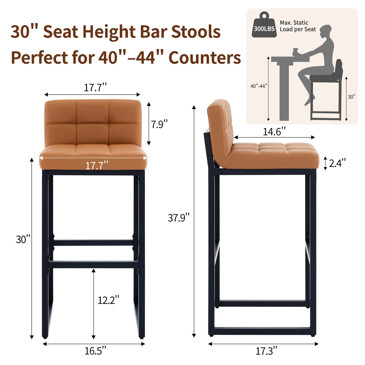 FIRAVOE Bar Stools Set of 3, Counter Height Bar Stools (Low Back)(Thickened Frame) 26" PU Leather Barstools Bar Chairs for Kitchen Island, Black