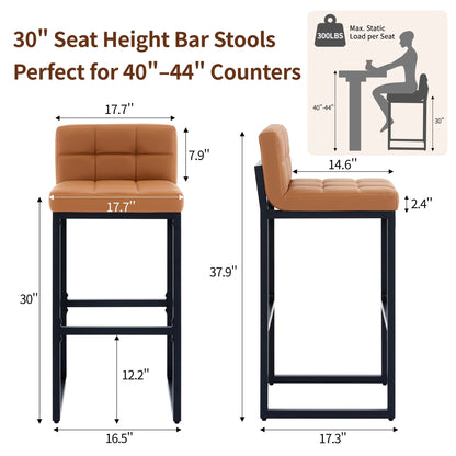 FIRAVOE Bar Stools Set of 3, Counter Height Bar Stools (Low Back)(Thickened Frame) 26" PU Leather Barstools Bar Chairs for Kitchen Island, Black