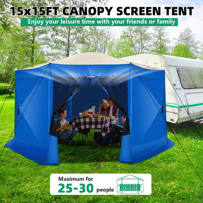 COBIZI 8x8 Pop up Gazebo Tent, Ez up Waterproof Screen Tent Screen House, Portable Outdoor Canopy Sun Shelter with 3 Sidewalls, Carry Bag & Ground Stakes for Camping, Garden and Picnics, Gray
