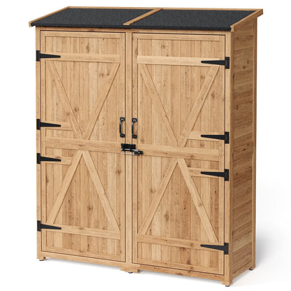 Outdoor Storage shed, Lofka Wooden Outdoor Storage Cabinet, with 2 Lockable Doors and Handles, 5.3ft x4.6ft, Natural