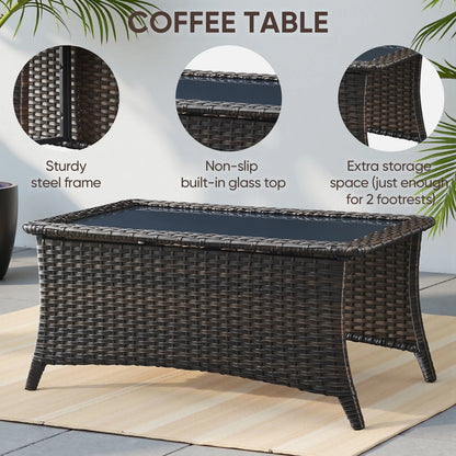 Bellefurn Luxury Outdoor Patio Furniture Set,Swivel Rocker Patio Chairs with 6-inch Thick Cushion,Patio Sofa and Glass Coffee Table,Outdoor Conversation Set for Porch, Deck, Yard