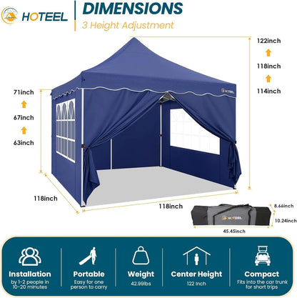 SANOPY 10' x 20' Pop up Canopy Party Tent with 6 Removable Sidewalls, Wave Eave Outdoor Waterproof Patio Gazebo Tent with Carry Bag, Backyards Camping Picnics, Black