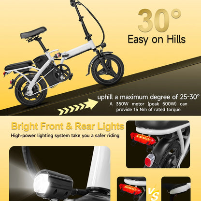 14" A1 Electric Bike Easy Folding, Commuter Electric Bicycle for Adult, City E-Bike Peak 500W Motor, 576 Wh Removeable Battery,Max Range 20 Miles & Max Speed 20 Mph,Mini Ebikes