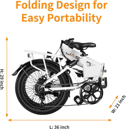 Jasion EB7 2.0 Electric Bike for Adults, 500W Motor Electric Bicycles with 48V 10AH Removable Battery, 20" Fat Tire Foldable Electric Bike with Dual Shock Absorber, 7-Speed