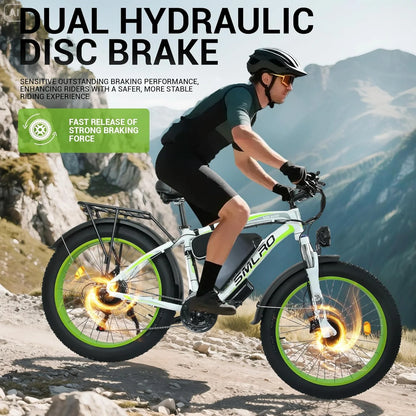 3000W Peak Dual Motor Ebike, 52V 30AH Battery Electric Bike for Adults, 7-Speed 40MPH AWD Ebike Mountain Snow E-Bike with 26" x 4.0 Fat Tire MTB Hydraulic Disc Brake  for Off-Road Snow