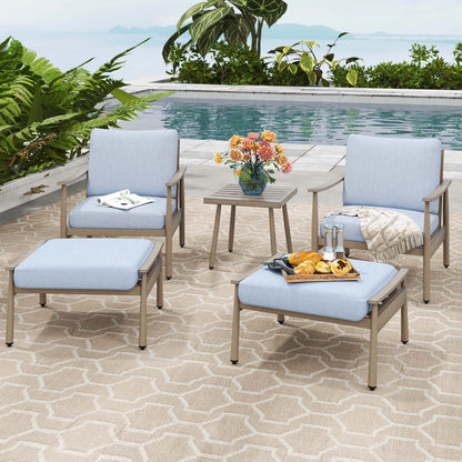 HAPPATIO Aluminum Outdoor Furniture Set - 5 Pieces Patio Furniture Set Includes 1 Side Table, 2 Swivel Chairs and 2 Ottomans with Thick Cushion, Patio Conversation Set for Backyard Poolside (Grey)