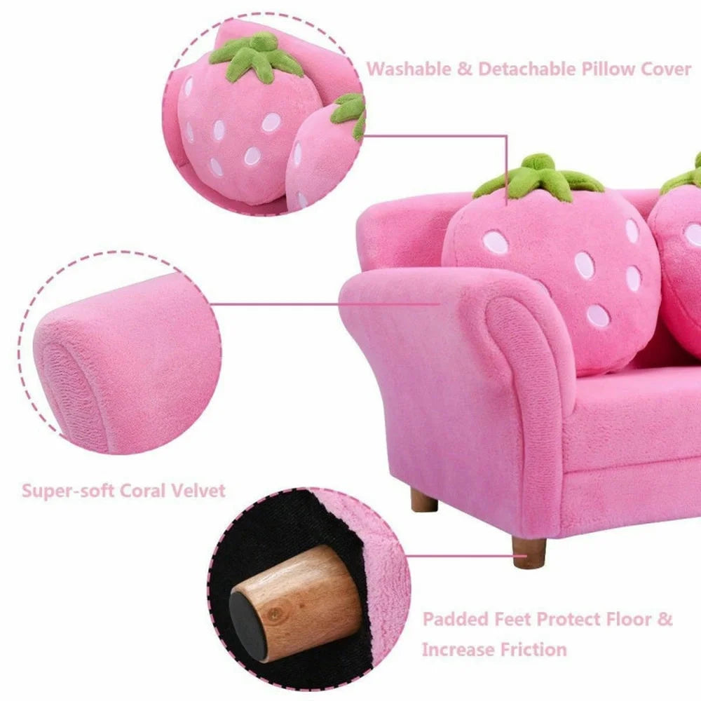 Spaco BL/PI Kids Strawberry Armrest Chair Sofa-Pink, Kids Couch for Kids
