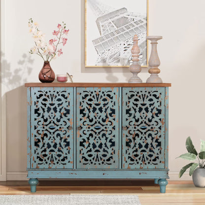 Sophia & William Hollow-Carved Credenzas and Sideboards, Wood Blue, 2 Shelves
