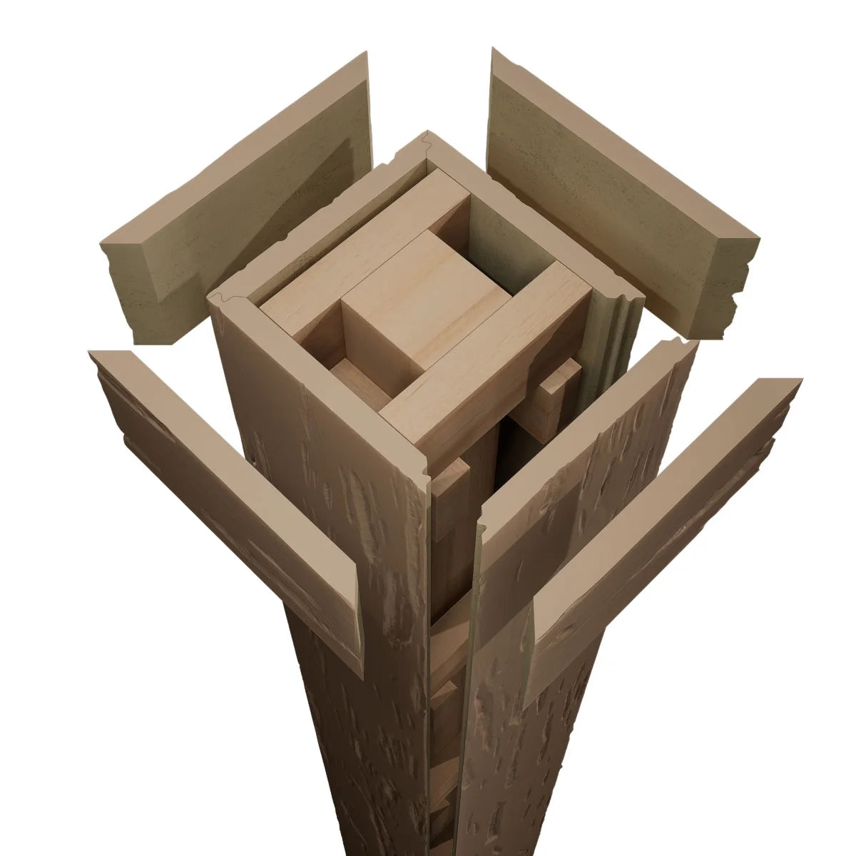 Ekena Millwork 18"W x 5'H Hand Hewn Endurathane Faux Wood Non-Tapered Square Column Wrap with Standard Capital & Base