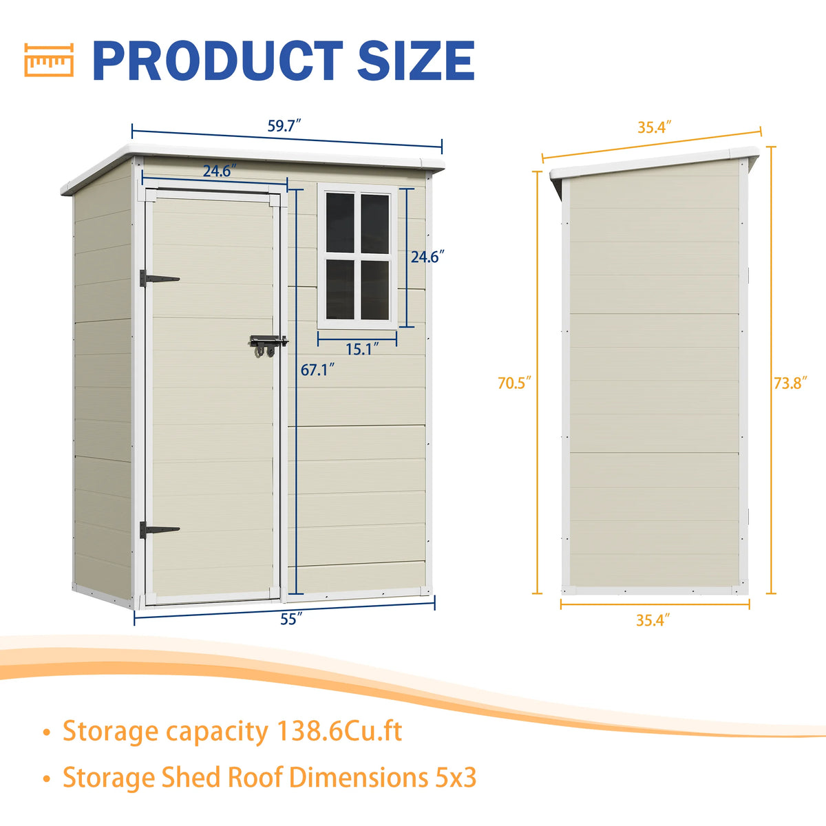 UDPATIO Outdoor Storage Shed 5x3 FT, Resin Garden Shed for Backyard, Patio, Lawn, Grey & White