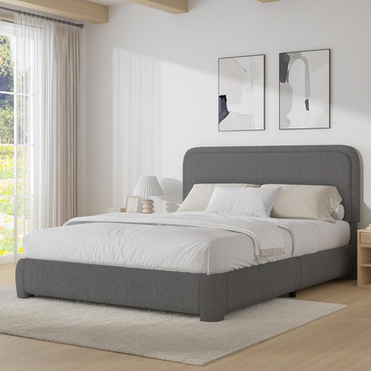 4 EVER WINNER Twin Size Bed Frame, Modern Bed Frame with Headboard, Boucle Fabric Upholstered Bed Frame, Soft Curved Headboard, Cream