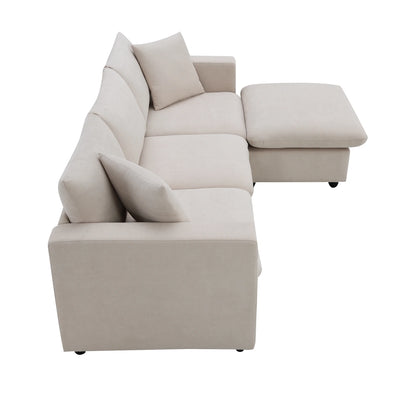 Harper & Bright Designs Modern Sectional Sofa 3 Seat Couch with Ottoman, Upholstered L Shaped Cloud Couch for Small Space Apartment Office, White