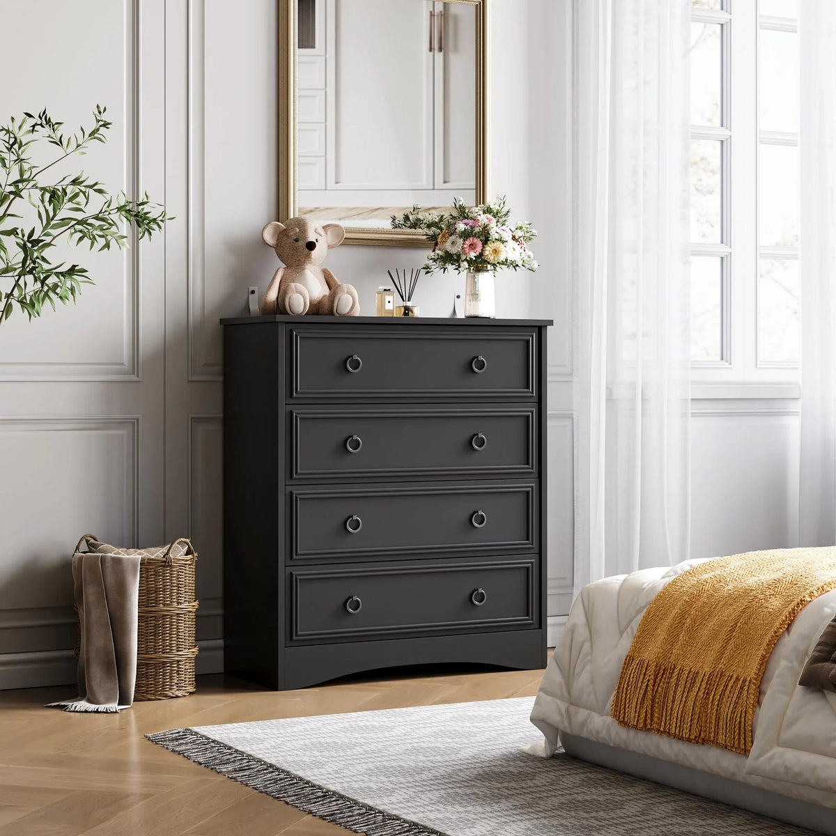 LGHM 4 Drawer Dresser, Modern Wood Chest Dresser for Bedroom Livingroom Gray