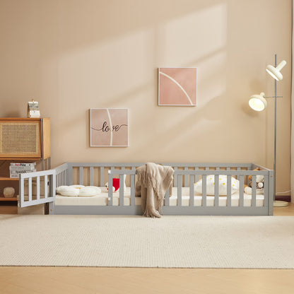 Ktaxon Montessori Twin Floor Bed with Safety Guardrails, Toddler Bed Frame for Kids, Wood Frame - Nature