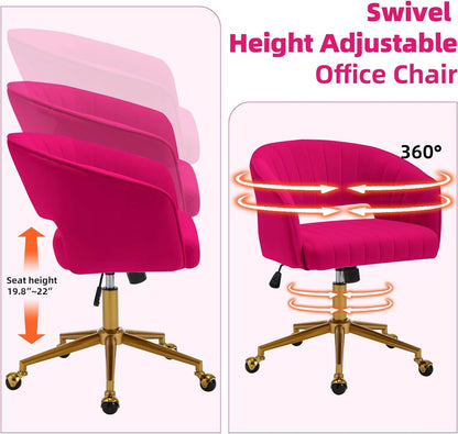 Westice Home Office Desk Chairs, Velvet Task Chair, Height Adjustable Swivel Vanity Chair with Golden Base for Vanity Study, Living Room Computer Room, Beige