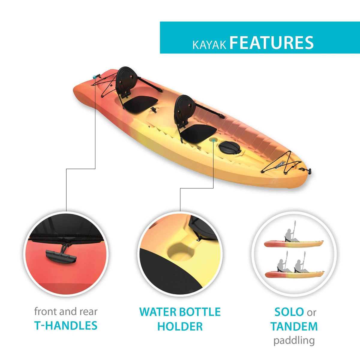 Lifetime Envoy 10.5 Ft. Sit-on-Top Tandem Kayak, Sunset Fusion (91260)