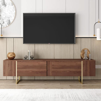 Tv Stand 71�� with Gold Legs and Two Spacious Doors (Walnut)