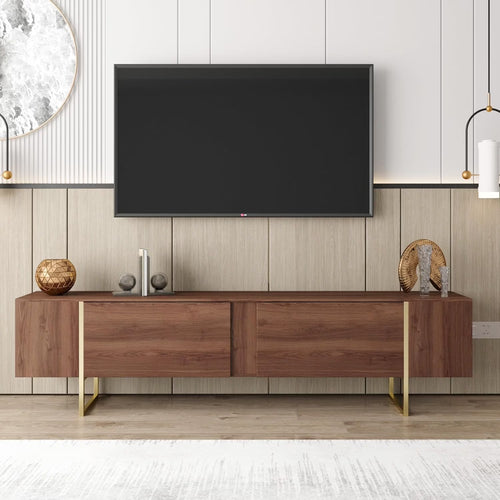Tv Stand 71�� with Gold Legs and Two Spacious Doors (Walnut)