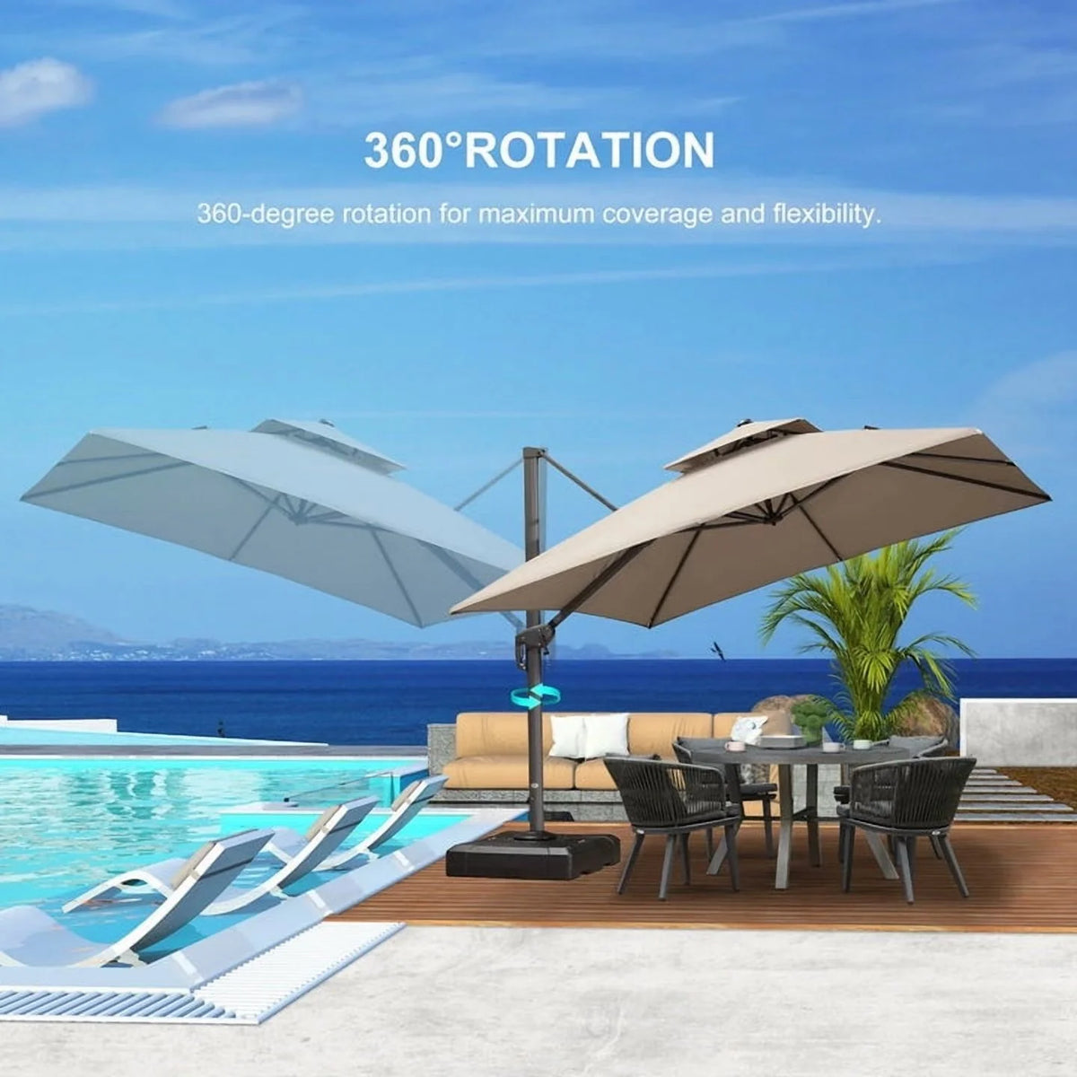 PURPLE LEAF Outdoor Cantilever Umbrella 10' X 13' Rectangle Umbrella Large Patio Umbrella Windproof Heavy Duty Hanging Offset Umbrella for Garden Outdoor Pool, Dark Grey