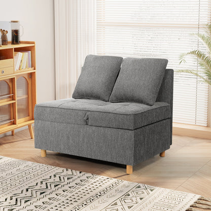 SEJOV 4-in-1 Convertible Sleeper Chair Bed, Linen Sofa Bed for Small Space, Futon Sofa with 2 Throw Pillows for Living Room, Single Recliner with 5 Adjustable Backrest for Bedroom Apartment, Brown