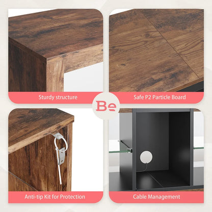 Bestier Entertainment Center with LED Lights TV Stand Media Console Table for TVs up to 60" in Light Grey