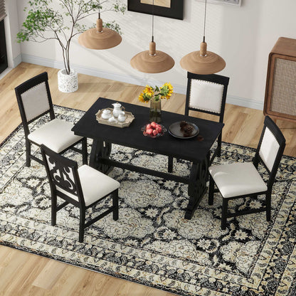 5 Piece Dining Table Set, Atumon Dining Table Set for 4, Wood Dining Room Set with 1 Table and 4 Upholstered Chairs, Farmhouse Dining Table Set for Kitchen Dining Room Apartment, Natural