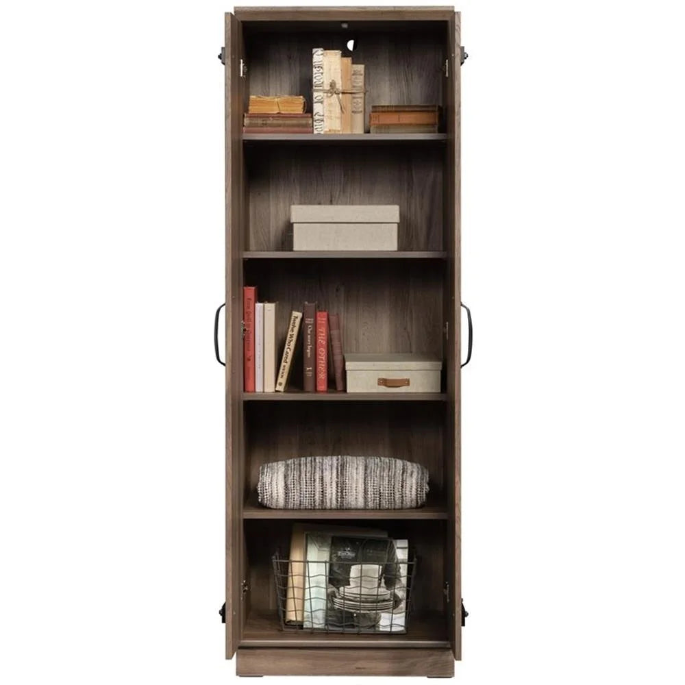 Pemberly Row Farmhouse Engineered Wood 2-Door Narrow Storage Cabinet in Salt Oak