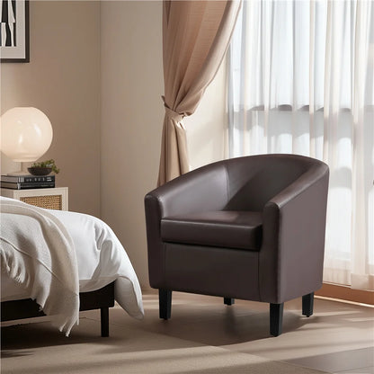 Renwick Faux Leather Barrel Accent Chair for Living Room, Set of 2, Black