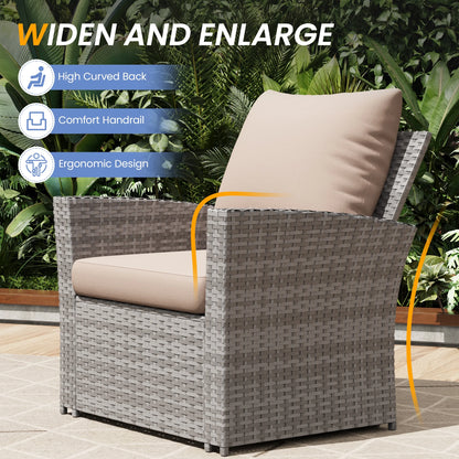 UDPATIO Wicker Patio Furniture Set, 4 Piece Outdoor Sectional Conversation Sets, Gray PE Rattan Patio Sofa Set for Balcony, Porch, Backyard, Grey