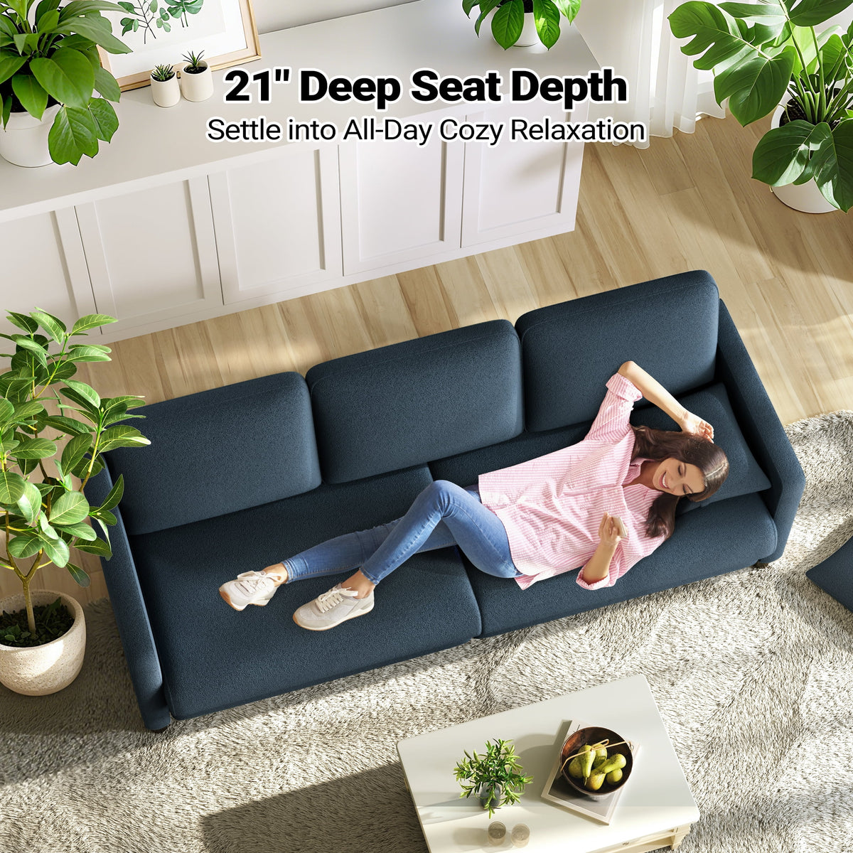 Domusensus Sofas for Living Room, 82" Loveseat Sofa, Couches for Living Room Included 2 Pillows, Teddy Fleece Love Seat Couches, Small Couch, Blue