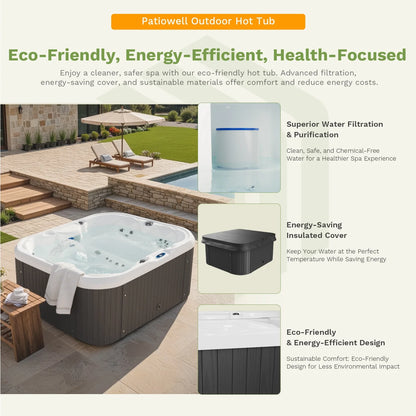 Patiowell 2 Person Home Spa Hot Tub for Outdoor, with 41pcs Massage Jets, LED lighting, Built-In Water Purification System, 900L, Black