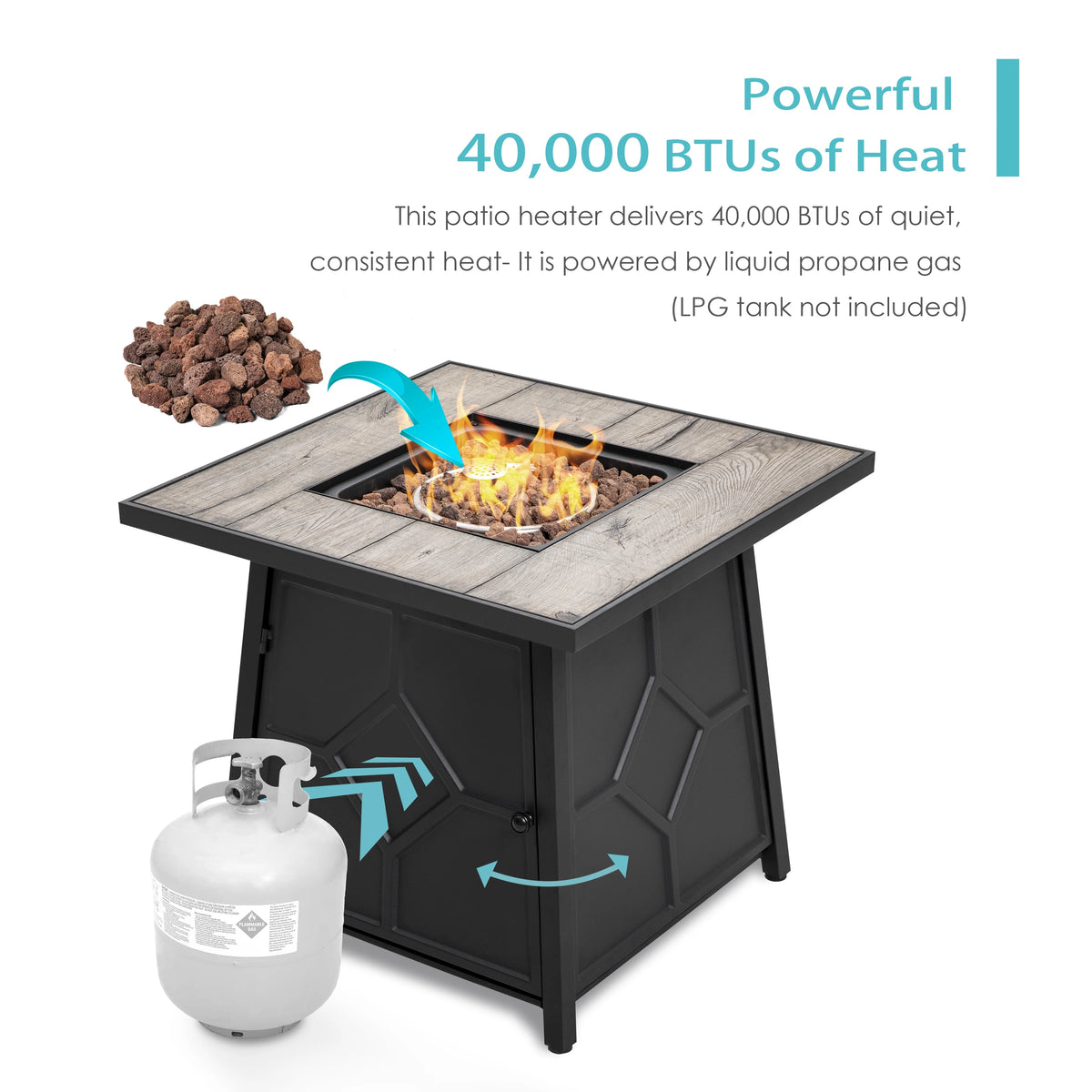 Nuu Garden Square 30" Outdoor Propane Fire Pit Table, 50,000 BTU Gas Fire Pit with Lid, Hand-Woven Wicker, with Glass Beads and CSA Certification