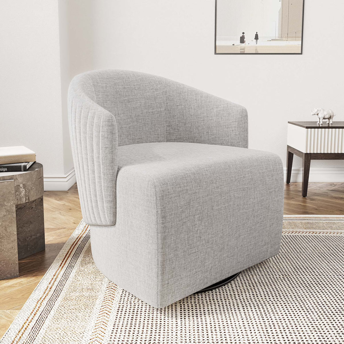 BELLEZE Swivel Accent Chair, Modern Upholstered Swivel Armchair 360 Degree Barrel Chair Comfy Corner Chair for Living Room Bedroom [Set of 2] - Malta (Light Grey)