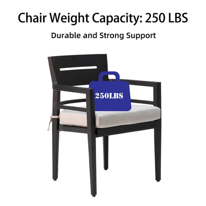 Outdoor Patio K/D Aluminum Stationary Dining Chairs 2PCS with Outdoor-grade Sunbrella Fabric Cushions, Branch-Like Backrest ,FSC-Certified Wood Armrests, Bourbon Brown