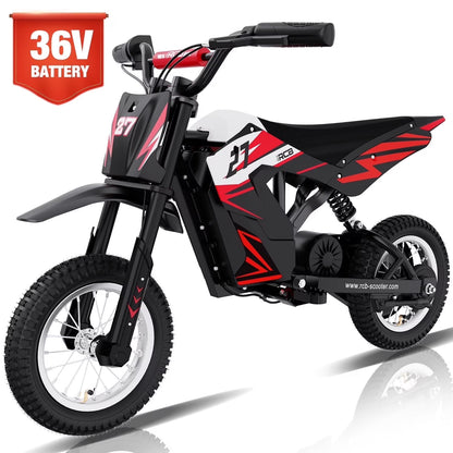RCB Electric Dirt Bike,36V&300W&10Miles,3 Speed Modes Motocross for Kids Ages 3-12 Red