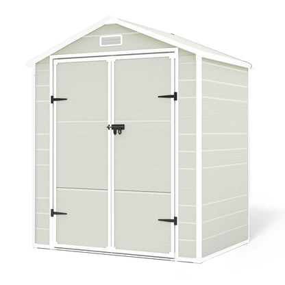 ECOPATIO Outdoor Storage Shed 5x3 FT, Resin Garden Shed for Bike, Tool, Plastic Outside Sheds & Outdoor Storage Storage Box with Lockable Door for Backyard, Patio, Lawn, Sandstone