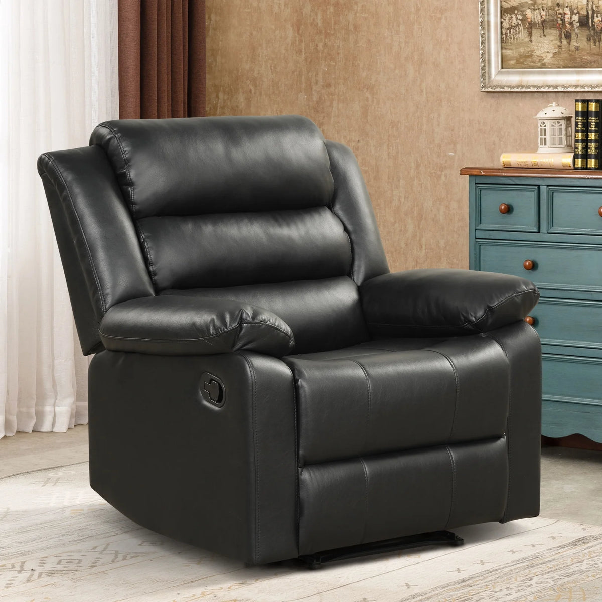 Bonzy Home Recliner Chairs for Living Room Overstuffed Breathable Fabric Reclining Chair Manual Sofa Brown