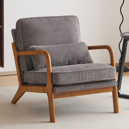 Ktaxon Accent Chair Corduroy Upholstered Armchair, Reading Club Chair with Pillow and Solid Wood Frame for Living Room Bedroom Furniture Off White
