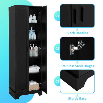 22'' Double Door Storage Cabinet with Adjustable Shelves, High Quality Bathroom Cabinet with  MDF Material, for Living room, Bathroom, Black