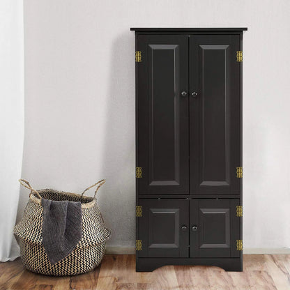 Costway Accent Storage Cabinet Adjustable Shelves Antique 2 Door Floor Cabinet Cream White