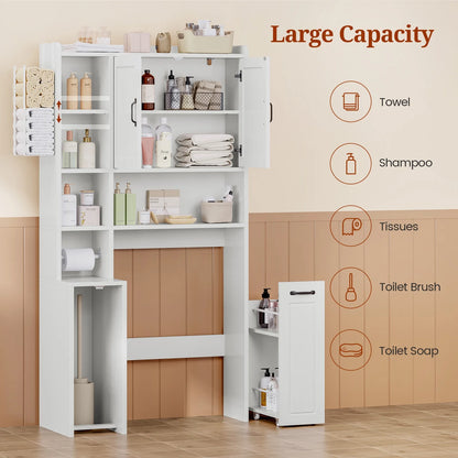 Frhnenha Over The Toilet Storage Cabinet with Pulley, Bathroom Storage Cabinet, with Adjustable Shelf and Open Shelf for Bathroom, Restroom, Laundry, White