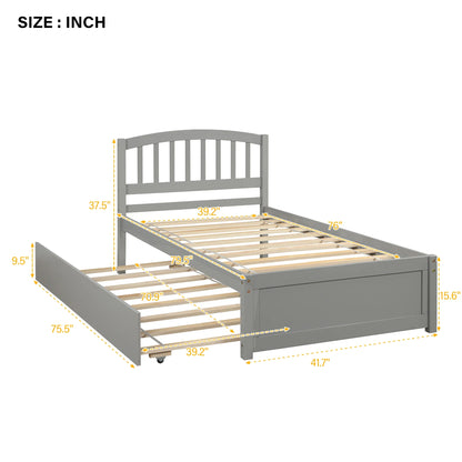 Aukfa Twin Platform Bed with Trundle - Trundle Bed with Headboard for Kids Teens - White