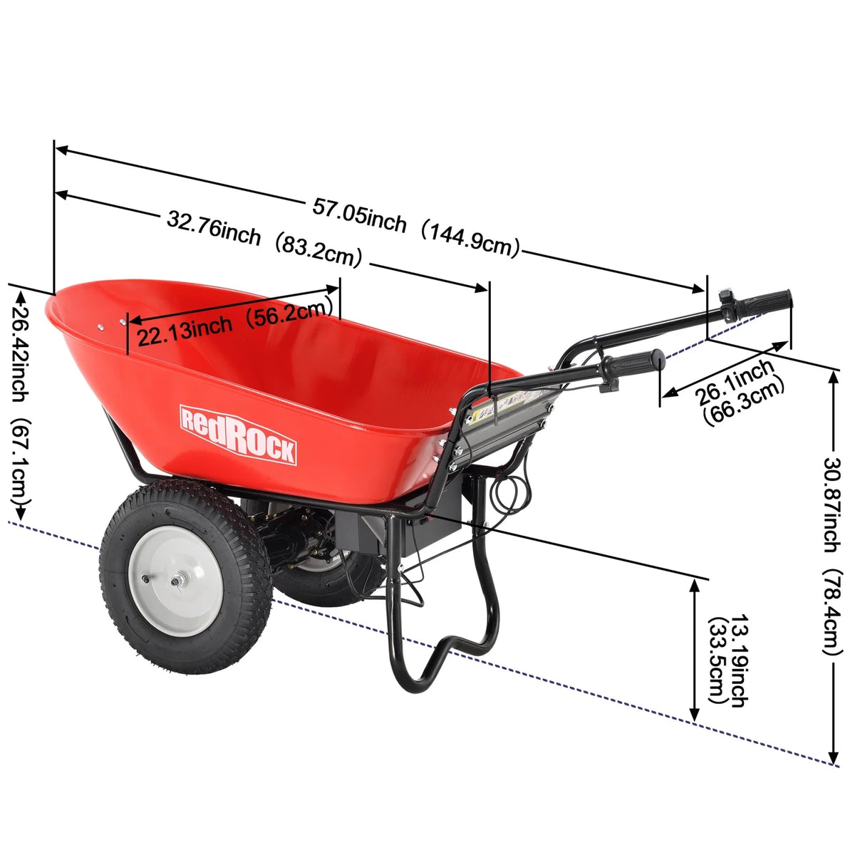 RedRock Electric Wheelbarrow 24V AGM Battery 330lbs Capacity Yard Work & Construction Debris Hauler with Speed Control and Pneumatic Tires