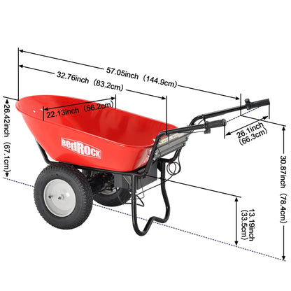 RedRock Electric Wheelbarrow 24V AGM Battery 330lbs Capacity Yard Work & Construction Debris Hauler with Speed Control and Pneumatic Tires