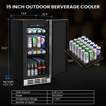 QAUSOU 24 Inch Under Counter Double Drawer Fridge, Weather Proof Stainless Steel Outdoor Beverage Refrigerator for Patio