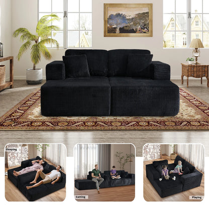 Bonzy Home Sectional Sofa with L-Shape Chaise,Modern Modular Sofa Upholstered Couch Corduroy Fabric for Living Room Bedroom Beige