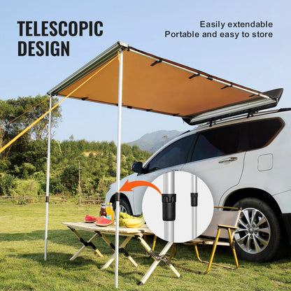 JWRWEF 6.5x8.2ft Car Side Awning, Waterproof SUV Truck Rooftop Tent Sunshade, 280G PU3000mm Fabric Outdoor Shelter, UV & Wind Resistant Camping Canopy with Carry Bag