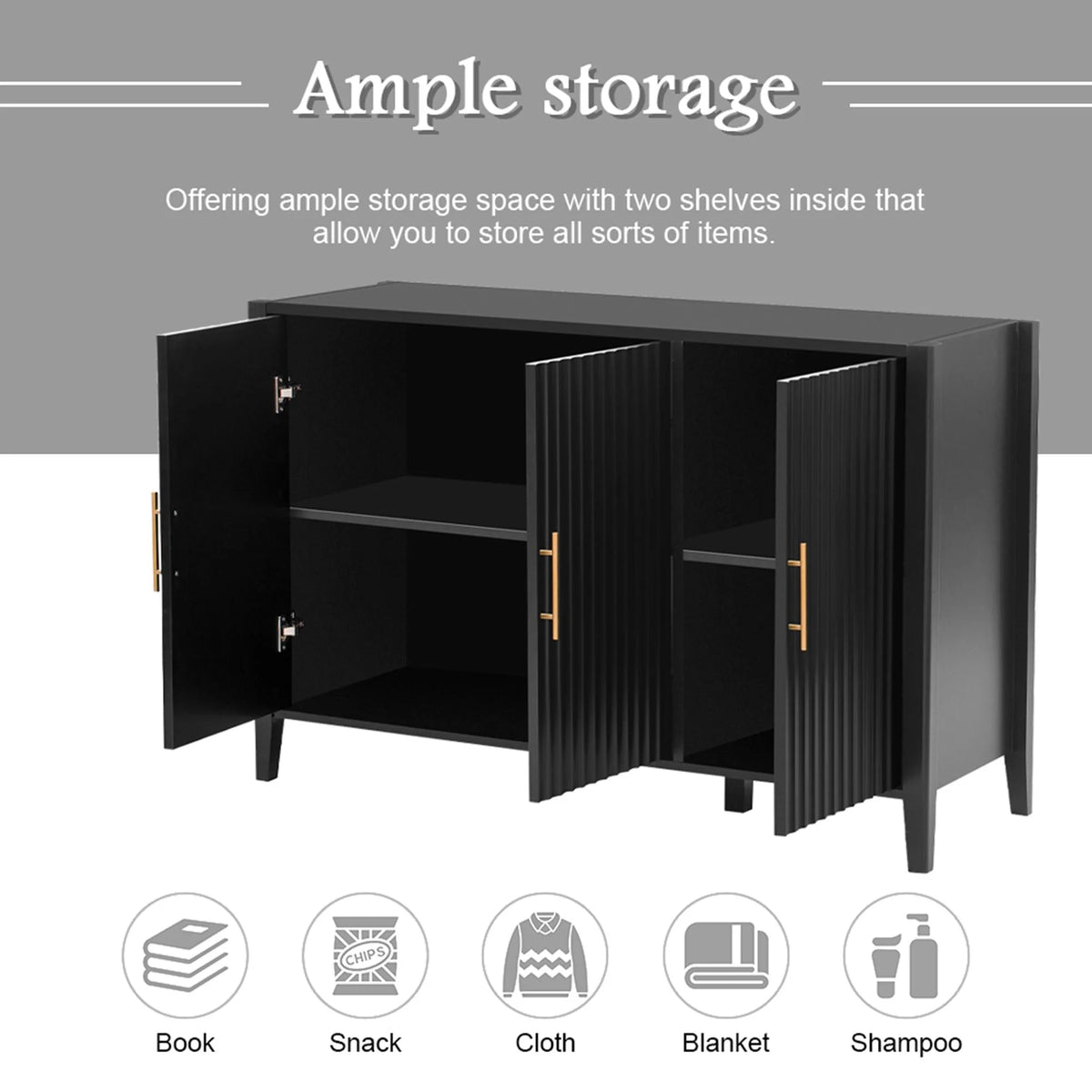 Black Accent Cabinet, Atumon Storage Cabinet Furniture, Modern Buffet Sideboard, Wooden Accent Cabinet with 3 Doors, Accent Storage Cabinet for Entryway Hallway Living Room, 48"L x 17.7"W x 31.9"H