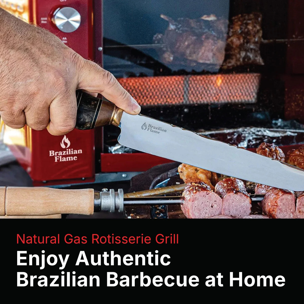 Brazilian Flame 2-Skewer Brazilian Rotisserie Electric Grill in Red