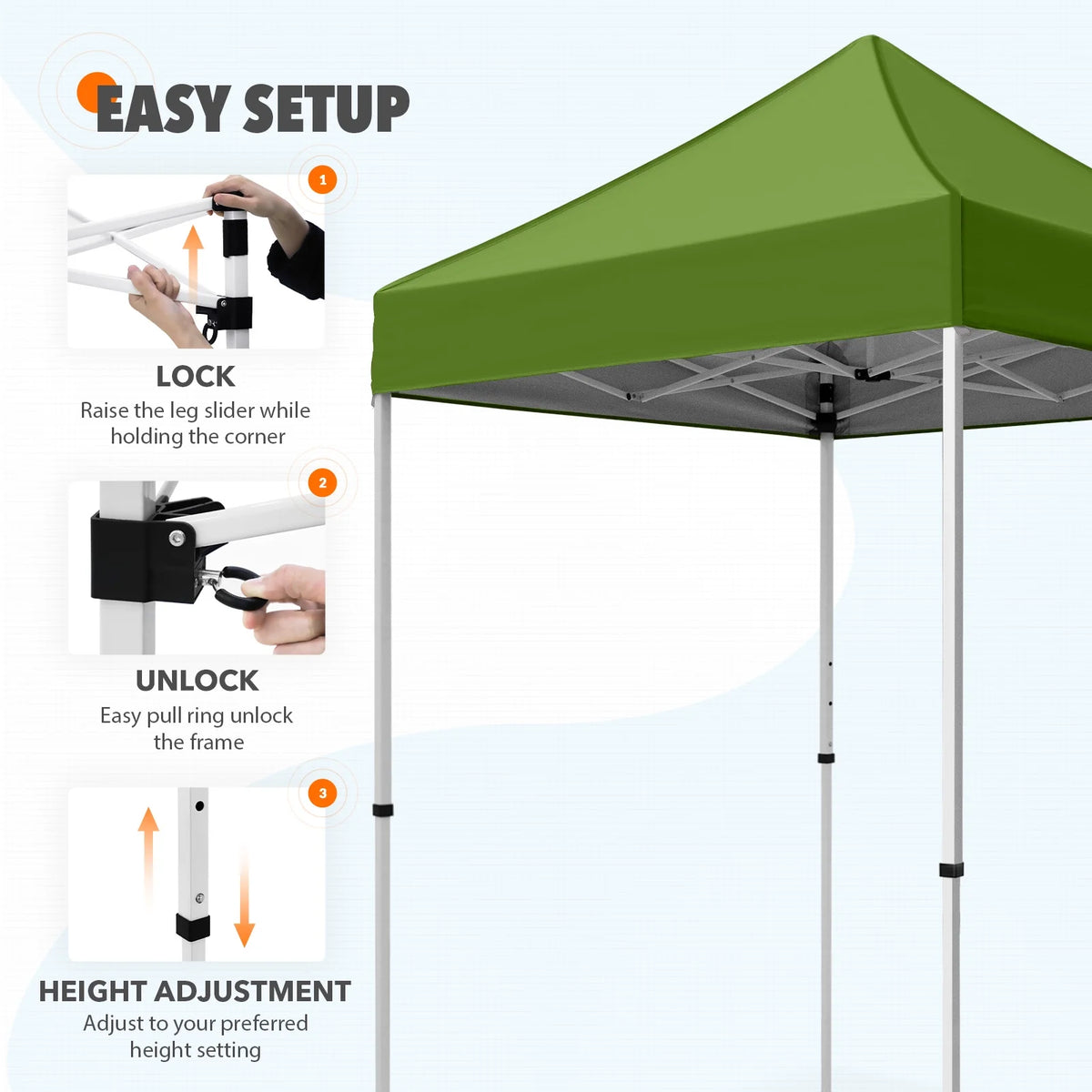 EAGLE PEAK 5x5 Pop Up Canopy Tent Instant Outdoor Canopy Easy Set-up Straight Leg Folding Shelter（Blue）